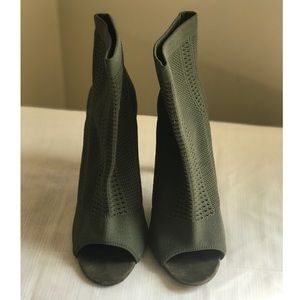 Olive Peep Toe Ankle Boots